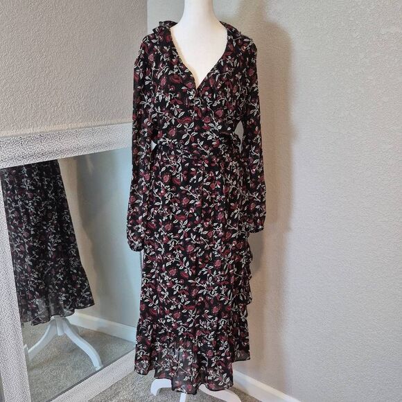 Michael Kors Georgette Ruffled Midi Wrap Dress Size XL - Picture 1 of 10
